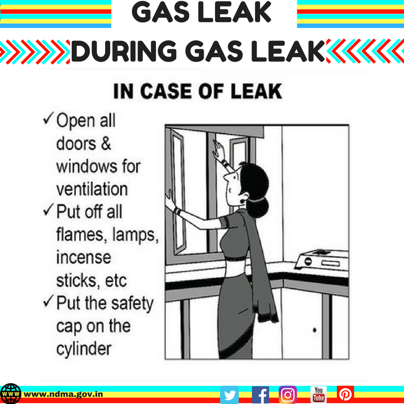 Open all doors & windows for ventilation, put off all flames, lamps, incense; put the safety cap on the cylinder